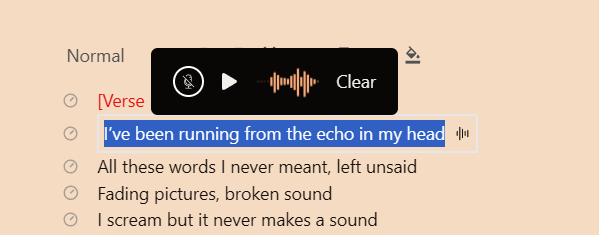 LyriNote Voice Memo Toolbar
